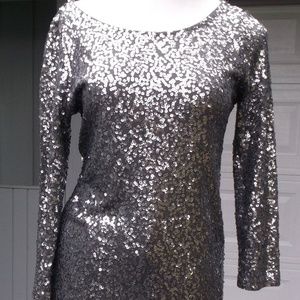 J CREW taupe all Glitter  Sequin 3/4" sleeve top S